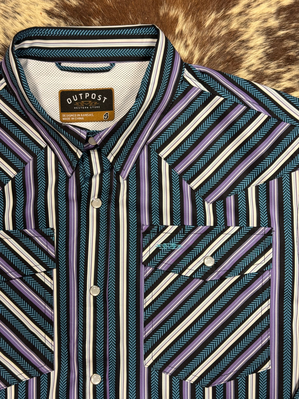 Outpost Performance Midnight Cowboy Stripe LS Pearl Snap Shirt | Logo