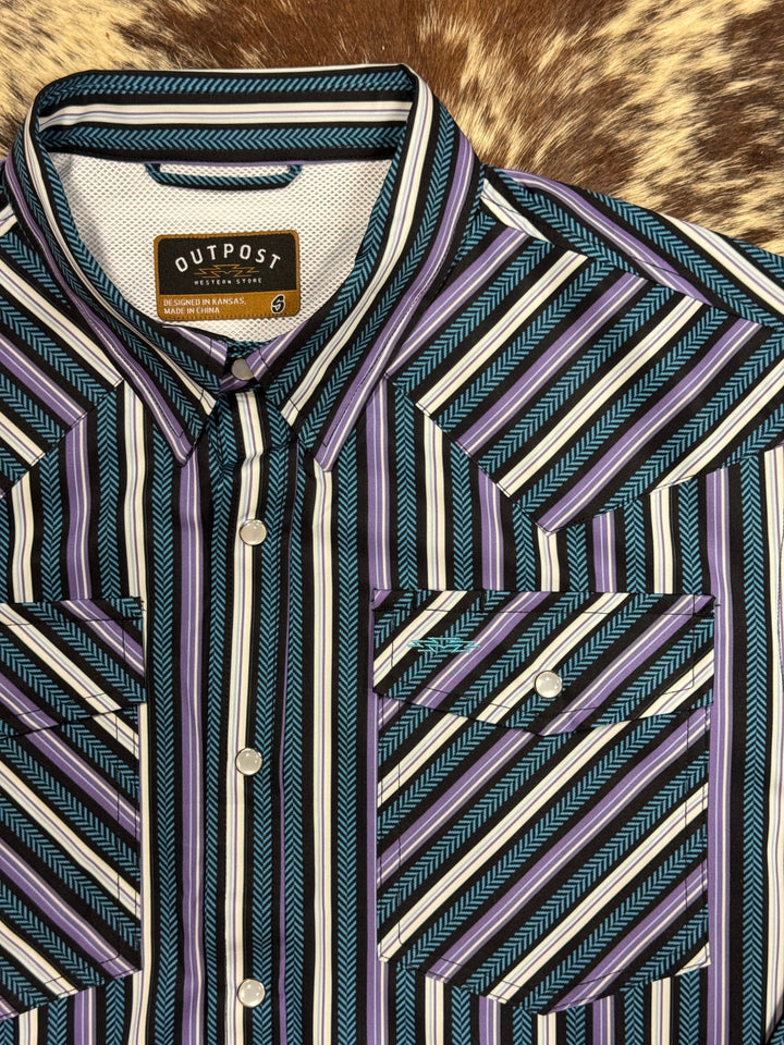 Outpost Performance Midnight Cowboy Stripe LS Pearl Snap Shirt | Logo