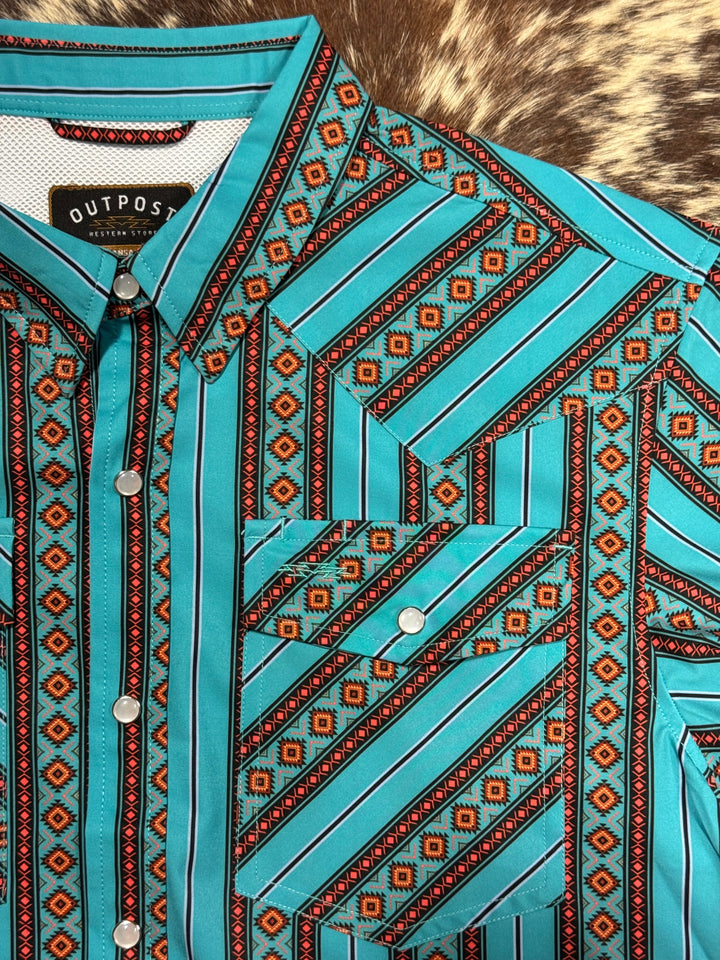 Outpost Performance Southwest Stripe LS Pearl Snap Shirt | Logo