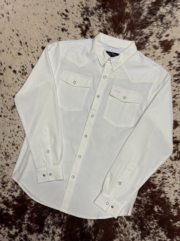 Outpost Performance White Pearl Snap LS Shirt