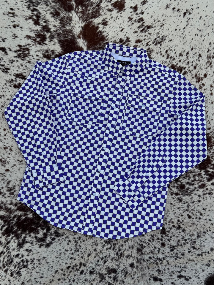 Outpost Performance Purple Off The Wall LS Pearl Snap Shirt