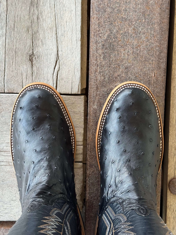 Horse Power Top Hand  | 11" Black FQ Ostrich Boot Toe View