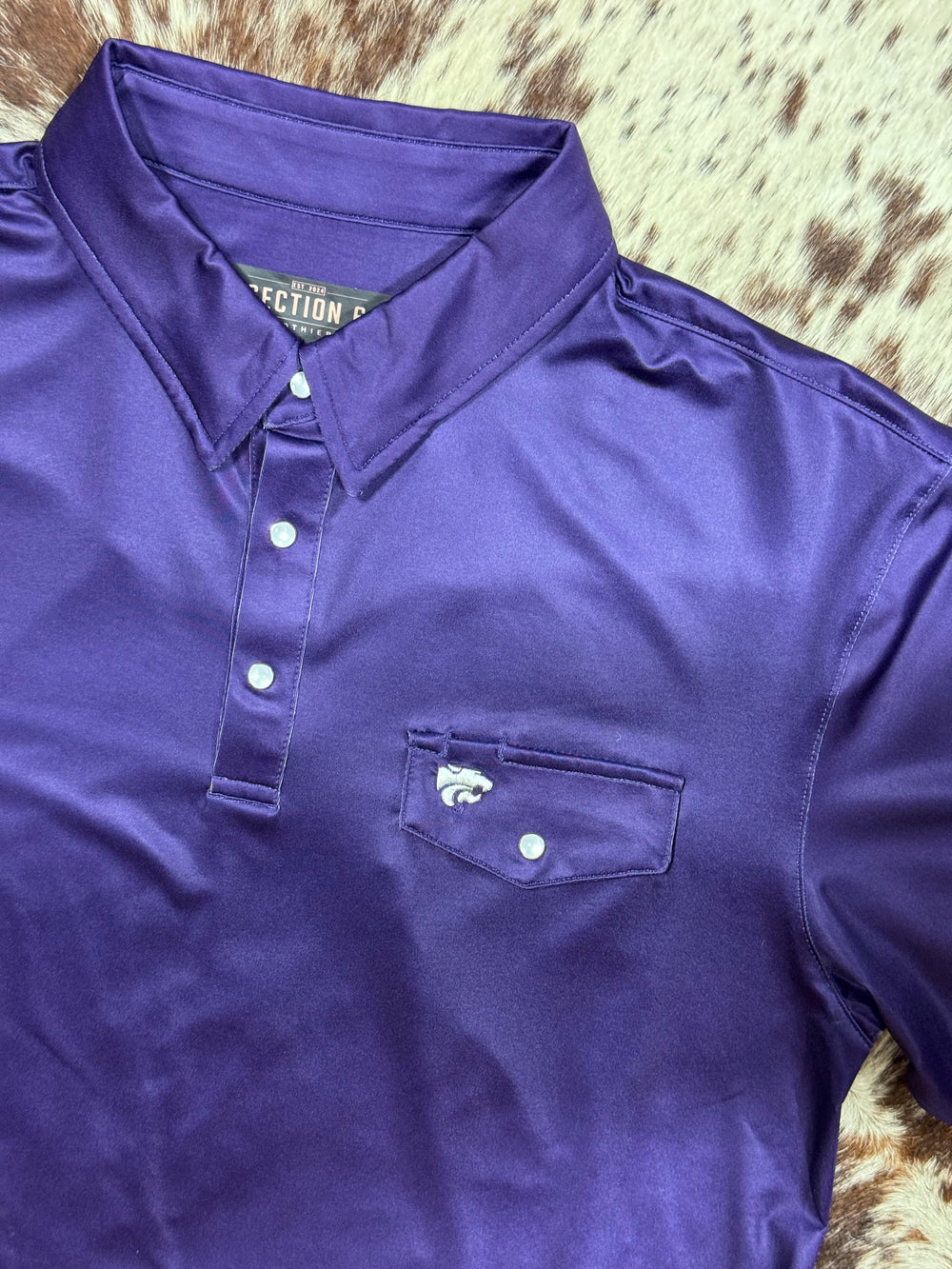 Powercat Pearl Snap Shirt | Purple | Close up