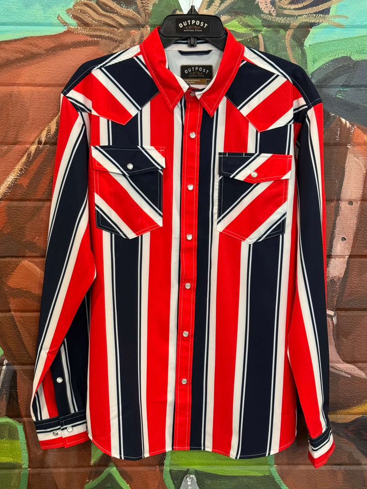 Outpost Performance Retro Red/White/Blue Pearl Snap Shirt