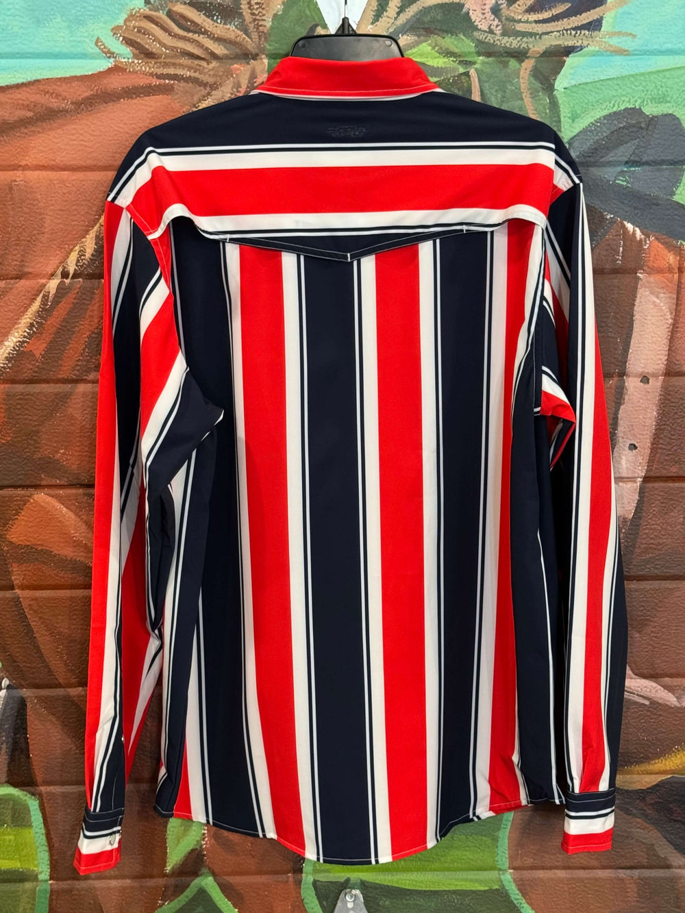 Outpost Performance Retro Red/White/Blue Pearl Snap Shirt | Back View
