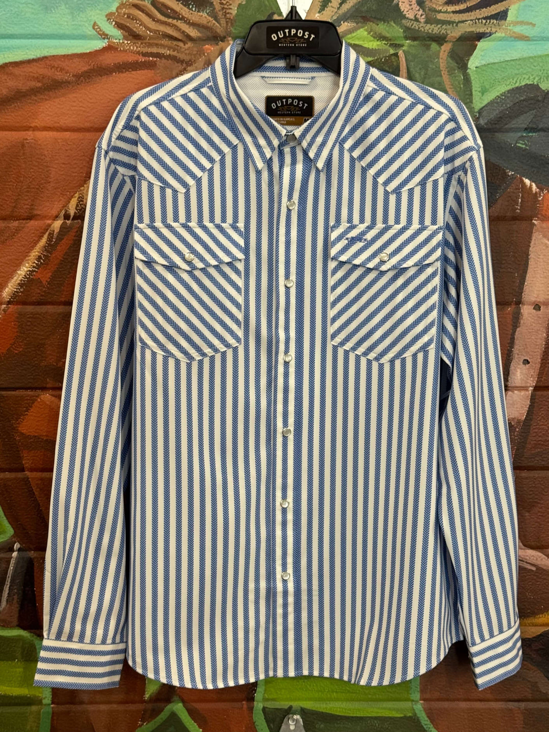 Outpost Performance Blue Stripe Pearl Snap LS Shirt