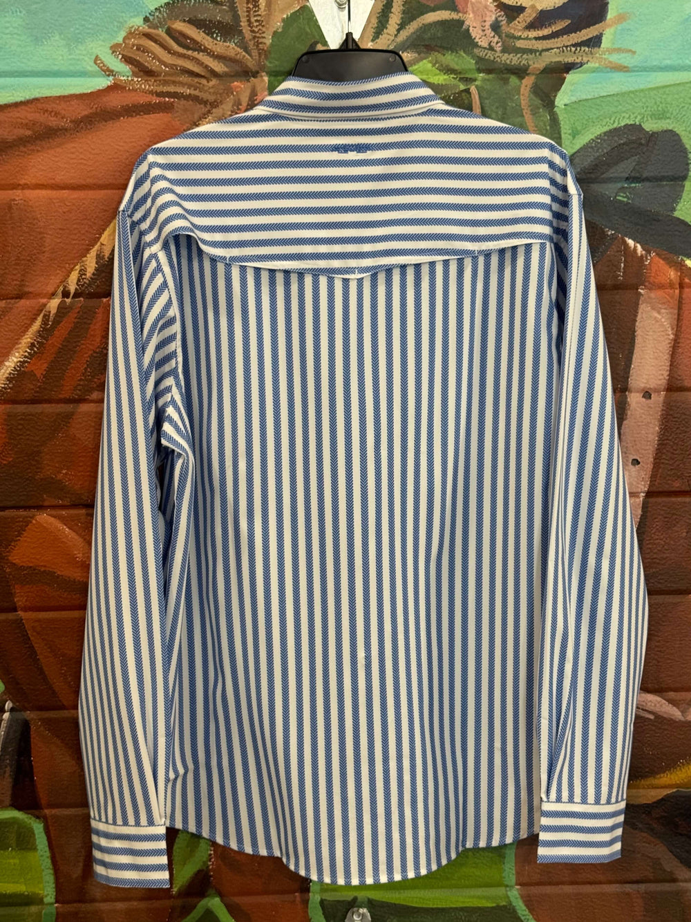 Outpost Performance Blue Stripe Pearl Snap LS Shirt | Back View