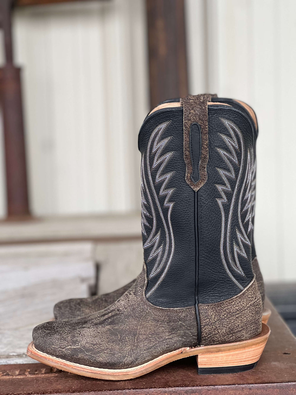 Side View Fenoglio Boot Co. | Brown Cape Buffalo w/ Black Boot