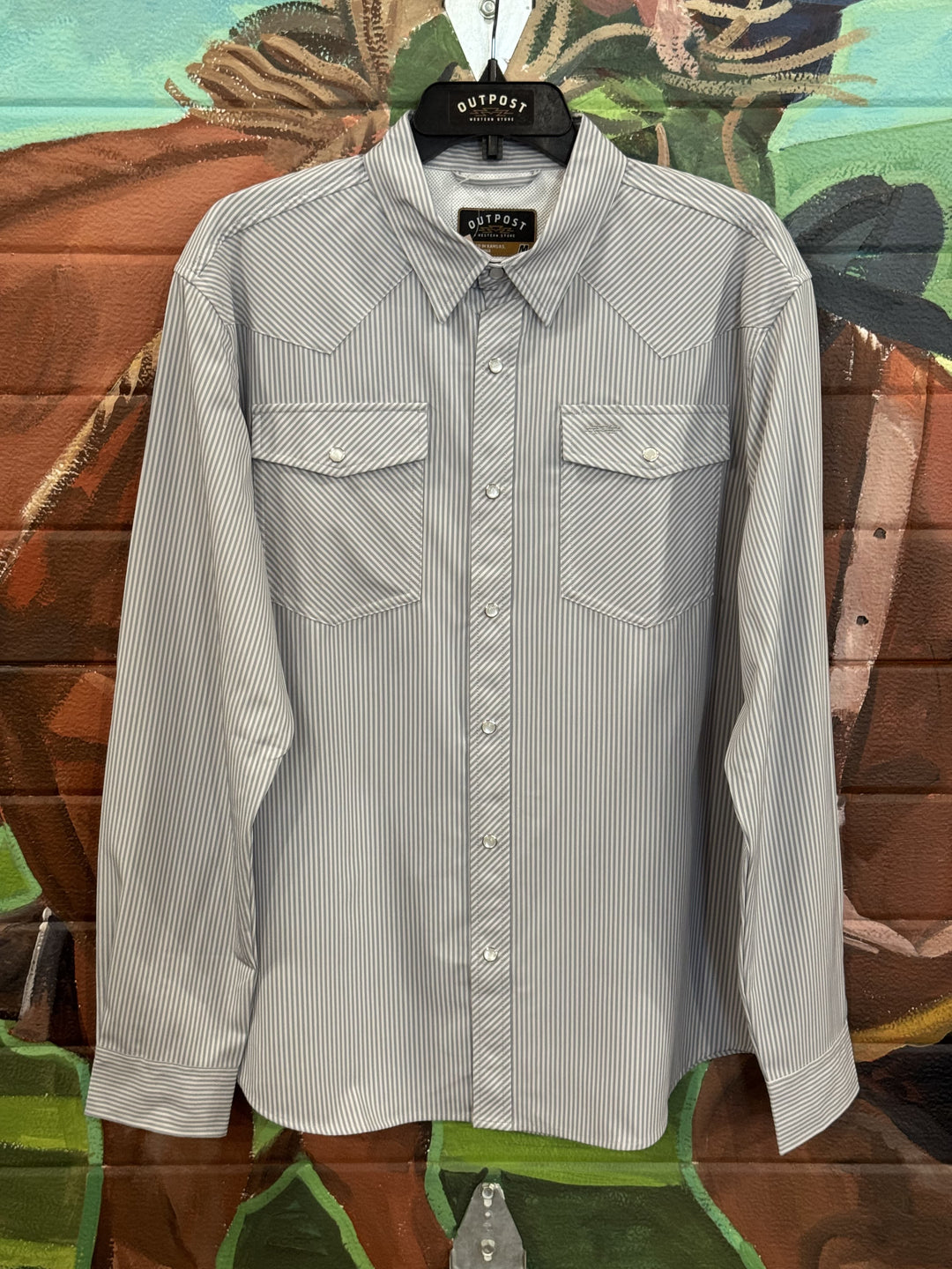Outpost Performance Grey Pinstripe LS Pearl Snap Shirt