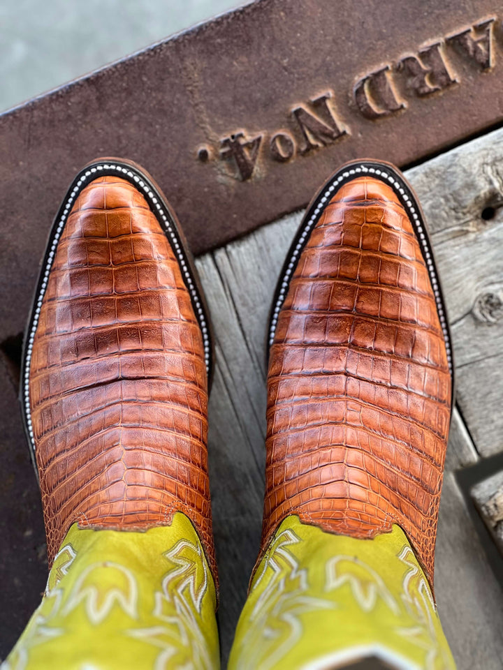 Toe View Olathe Boot Co. | Brandy Caiman Belly Boot