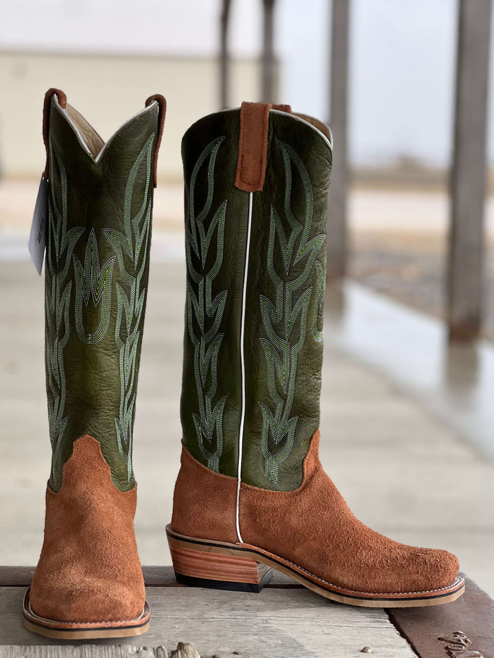 Olathe Boot Co. | Brown Mule Roughout/Jade Navajo Boot