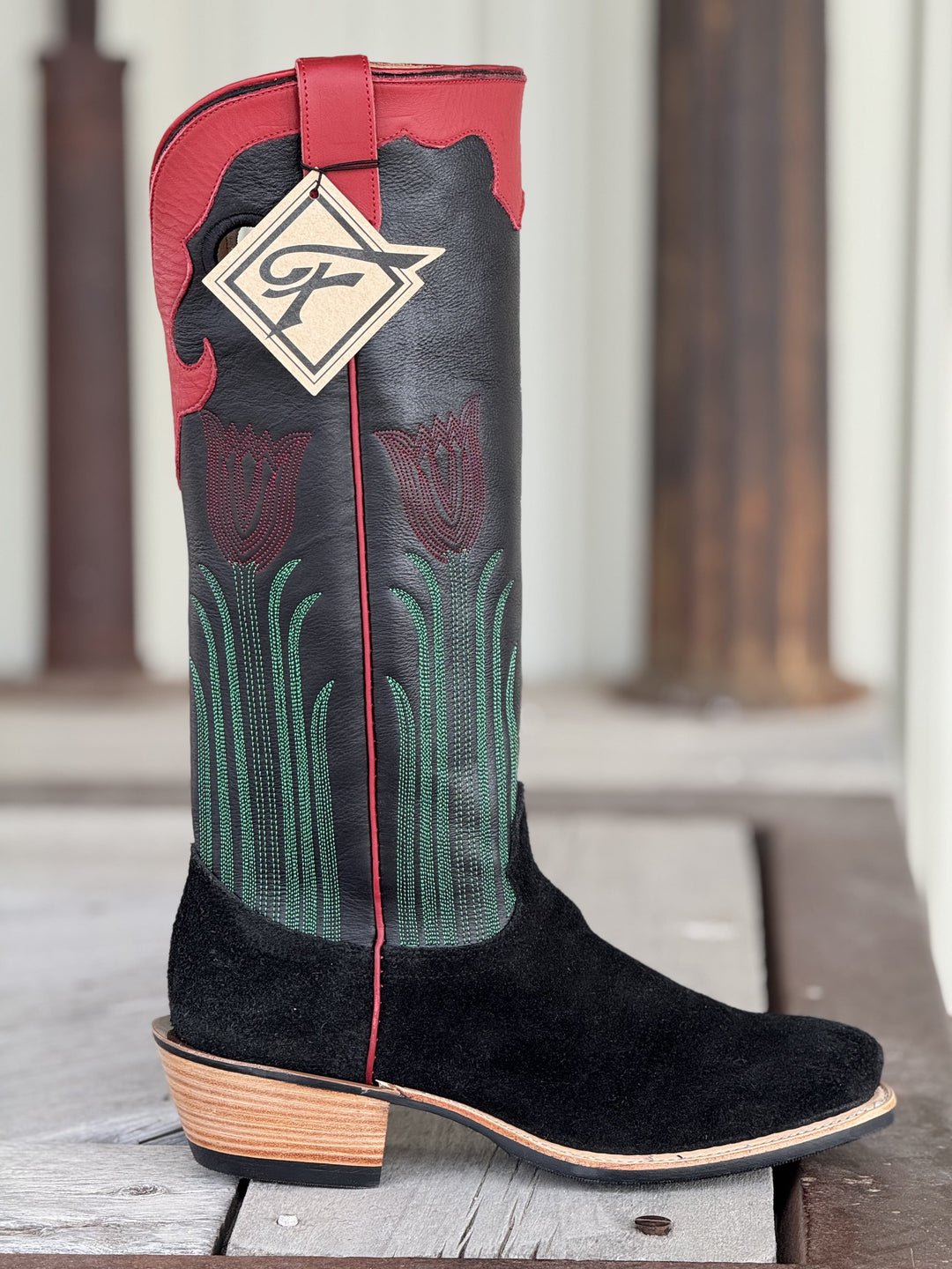 Fenoglio Boot Co. | Black Twisted Shoulder R/O Tall Top Boot | Side View
