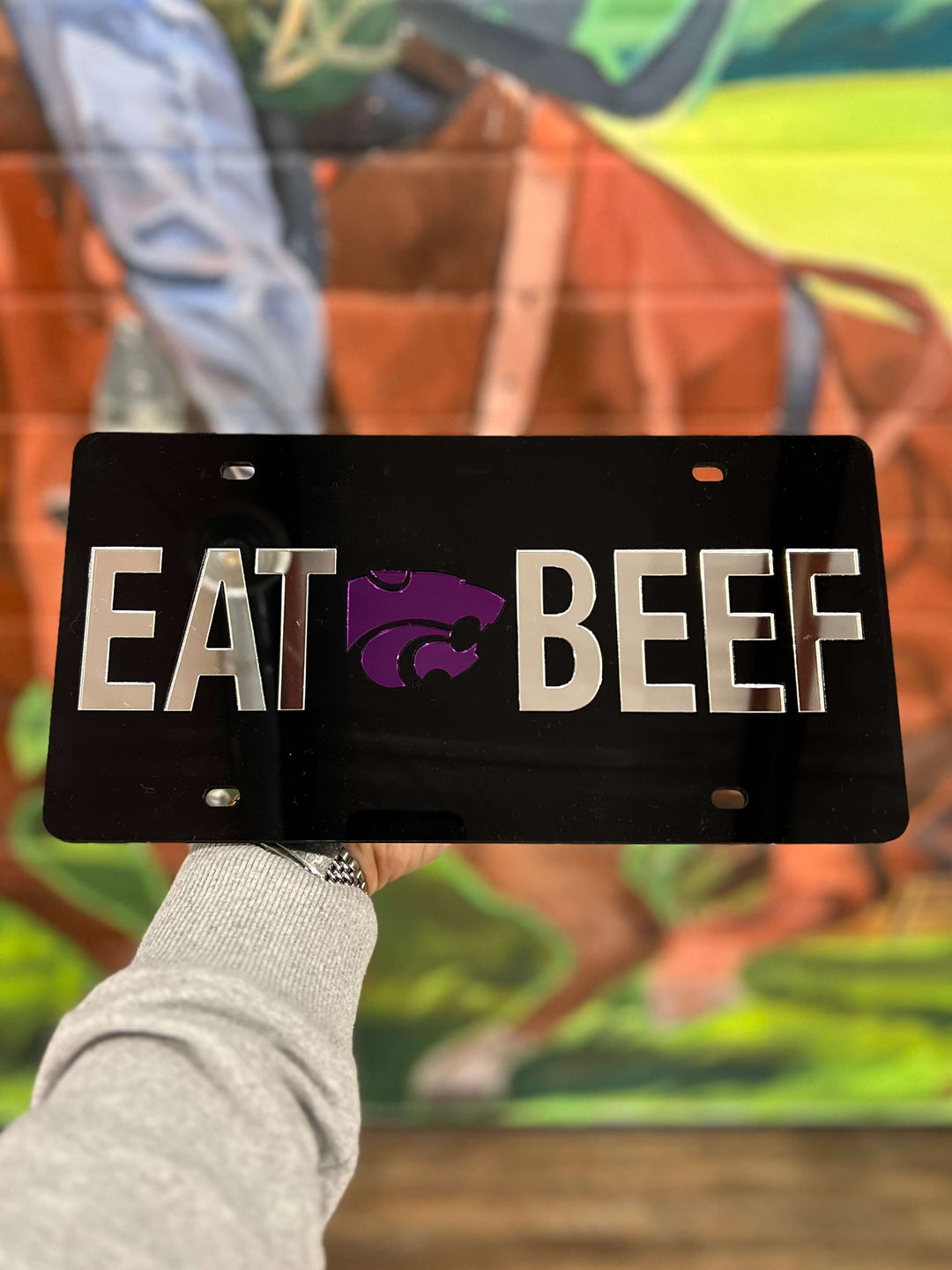 K-State EAT BEEF | Metallic License Plate | Black