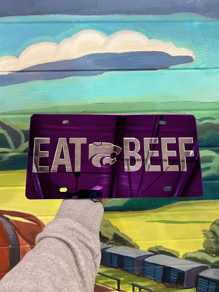 K-State EAT BEEF | Metallic License Plate| Purple