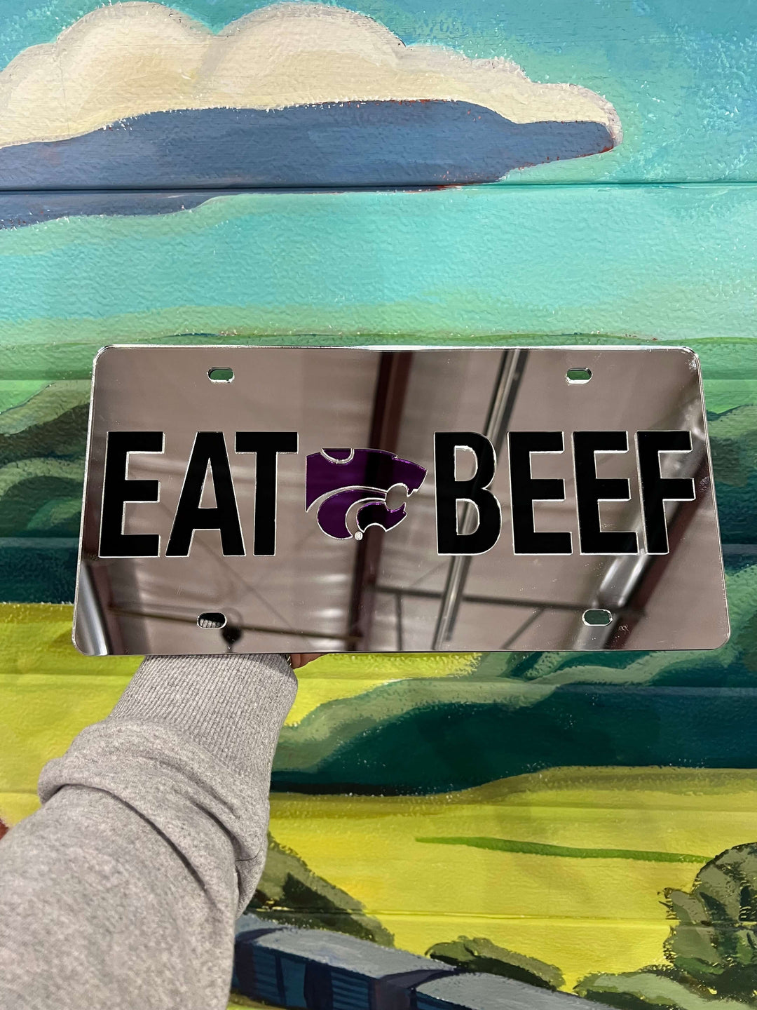 K-State EAT BEEF | Metallic License Plate| Silver