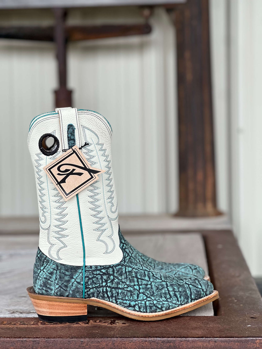 Fenoglio Boot Co. | Turquoise Safari Elephant Boot Side View