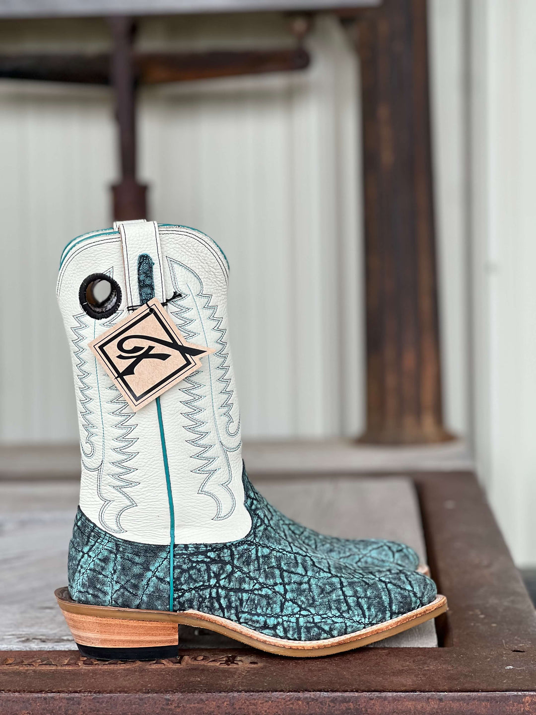 Fenoglio Boot Co. | Turquoise Safari Elephant Boot Side View