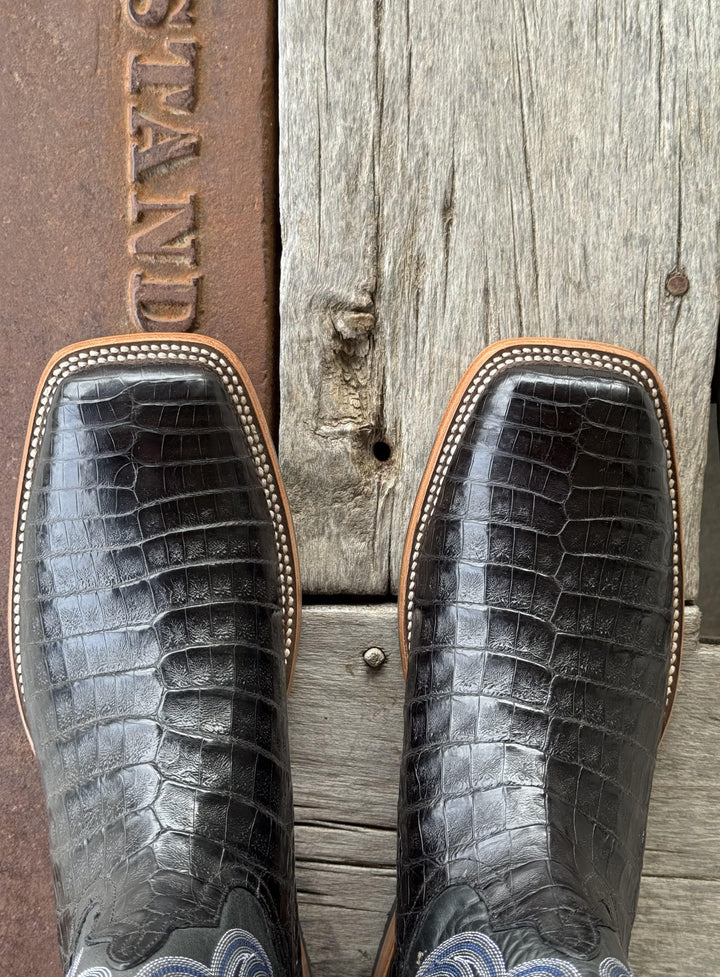 Horse Power Top Hand  | Black Caiman Belly Boot DB Toe | Toe View