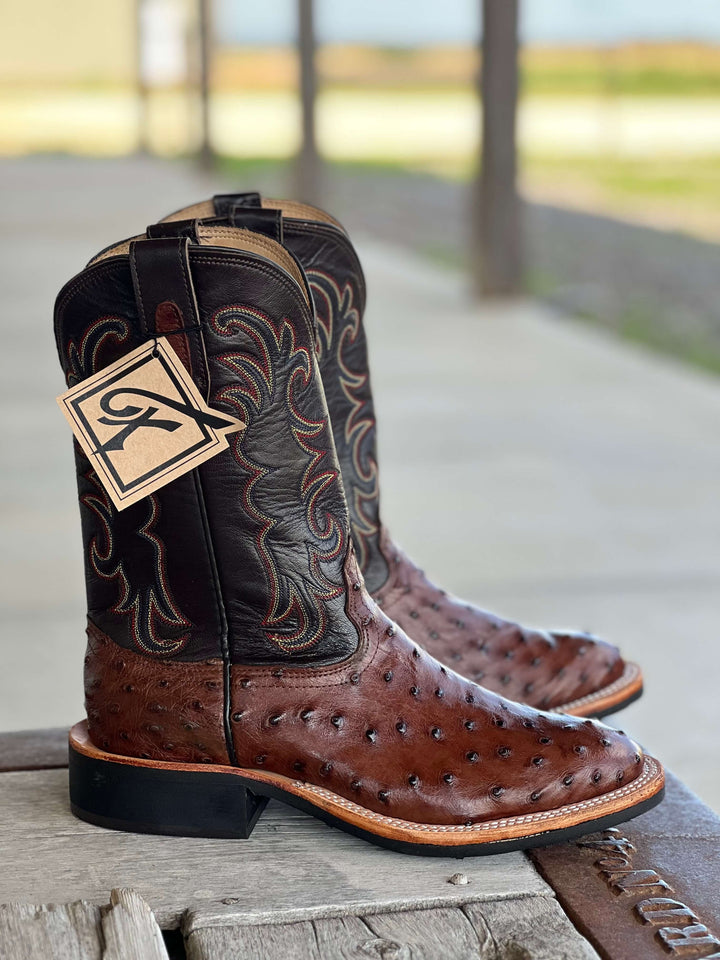 Fenoglio Boot Co. | Kango Tobac Full Quill Ostrich Boot | Side View