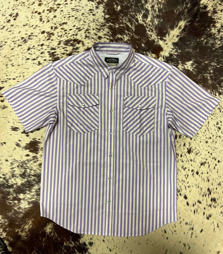 Outpost Performance Purple Stripe Pearl Snap SS Shirt