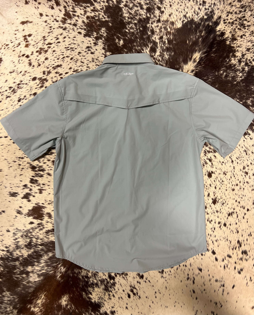 Outpost Performance Grey Pearl Snap SS Shirt | Back View