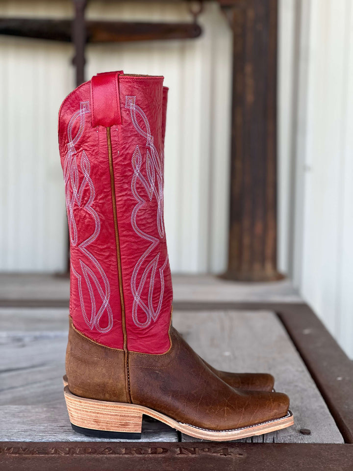 Olathe Boot Co. | Natural Brahma Bison O Toe Tall Top Boot | Side View