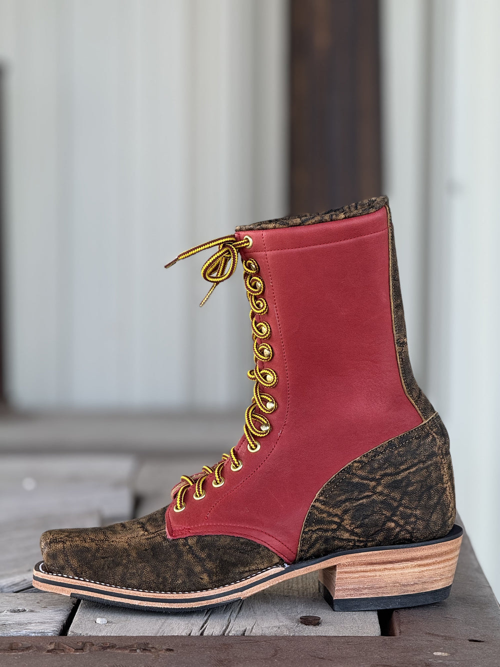 Olathe Boot Co.  | Antique Saddle Safari Elephant Lacer Boot | Side View