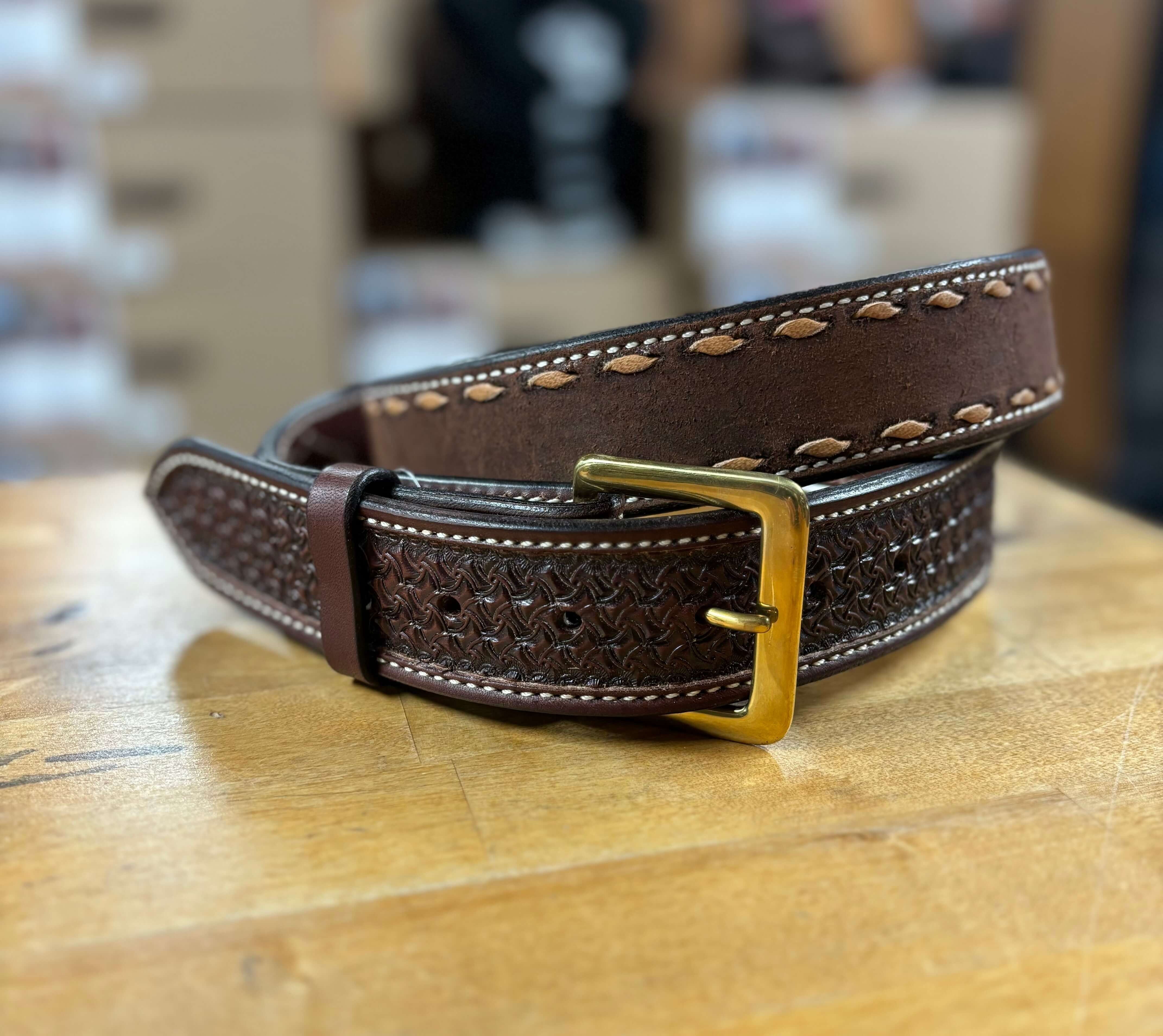 Texas Saddlery | Chocolate Buckstitch Combo Belt – Outpost Western Texas Saddlery | Chocolate Buckstitch Combo Belt – Outpost Western