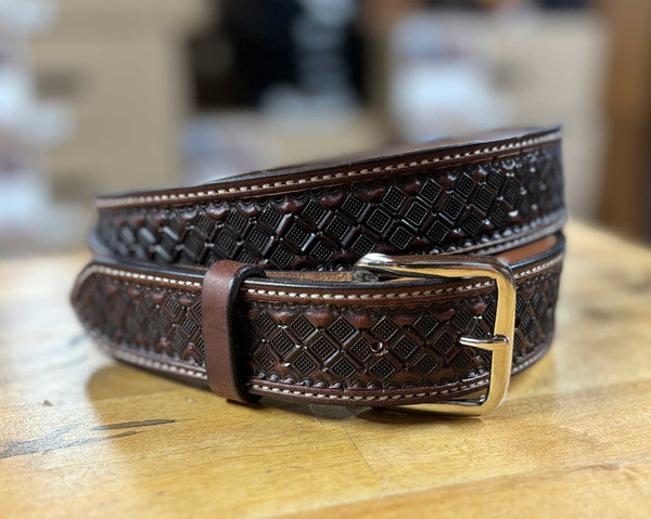 Texas Saddlery | Chocolate Waffle Stamped Belt – Outpost Western Store