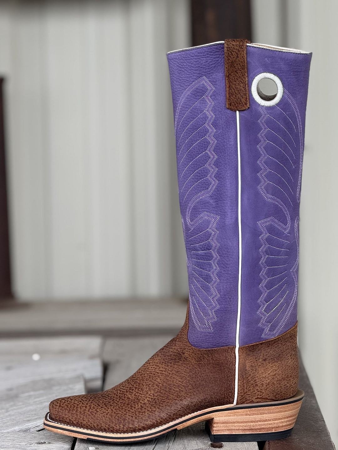 Olathe Boot Co. | Havana Tag Boar Purple Bulldozer Tall Top Boot | Side View