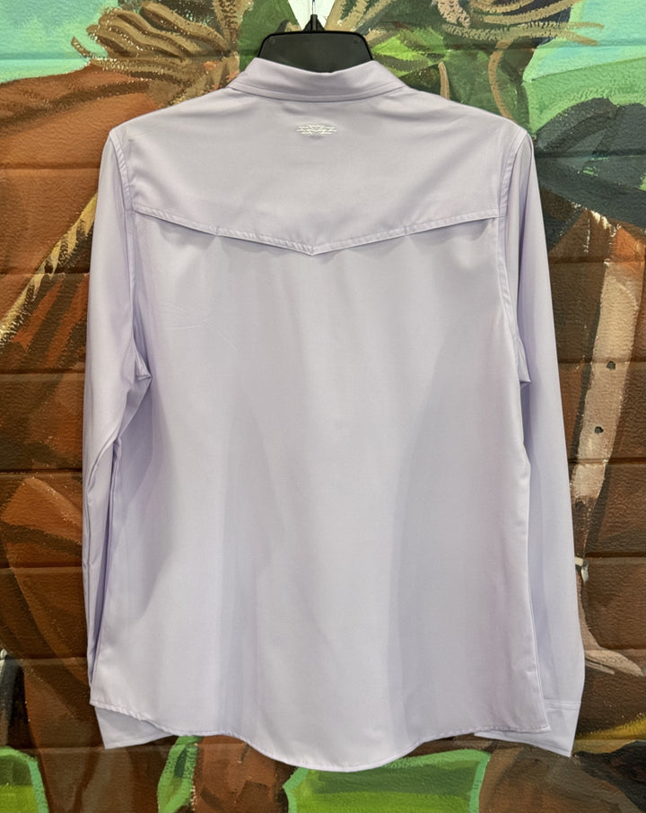 Outpost Women's Performance Lavender Pearl Snap LS Shirt | Back View