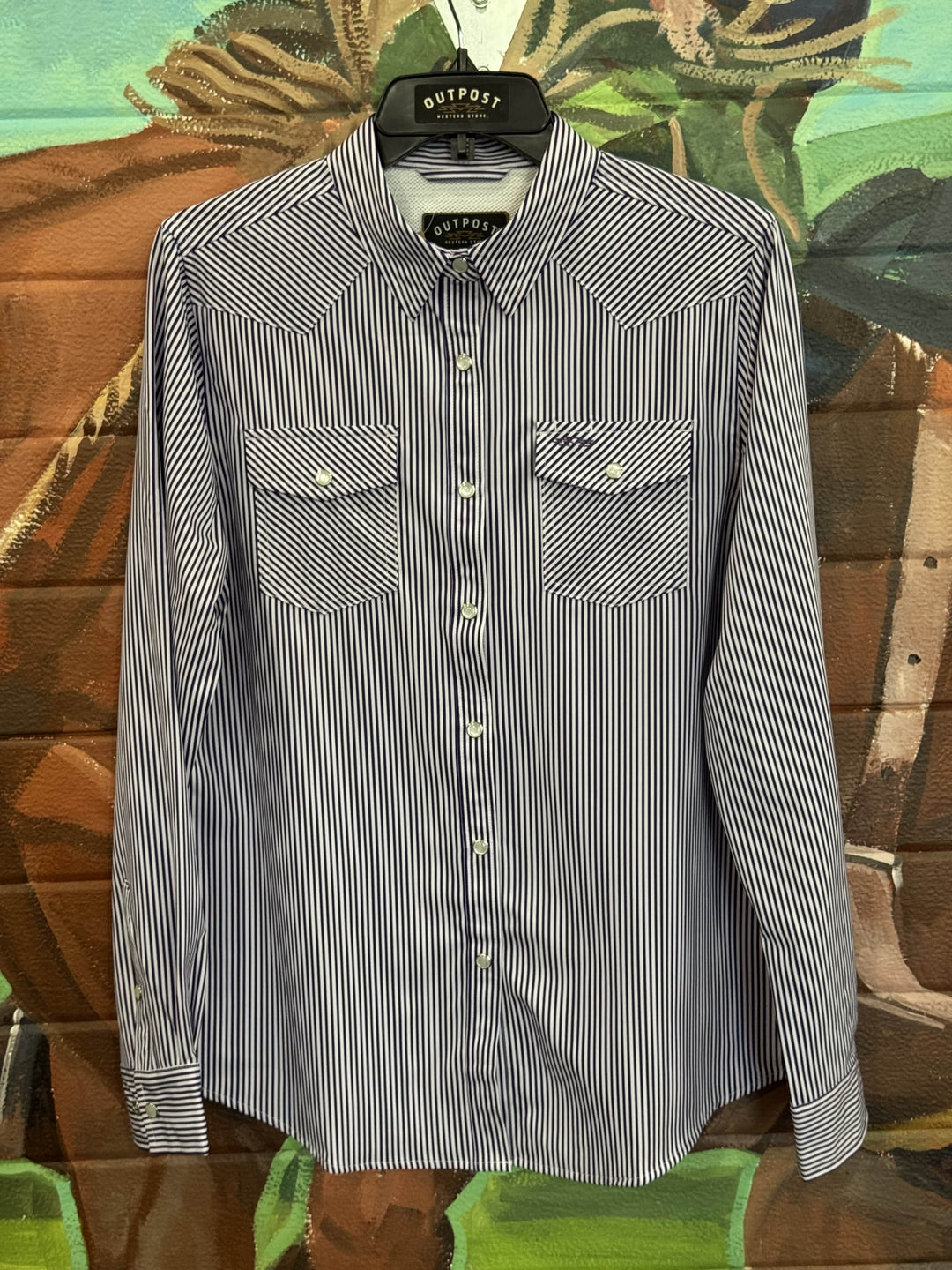 Outpost Women's Performance Purple Pinstripe Pearl Snap LS Shirt