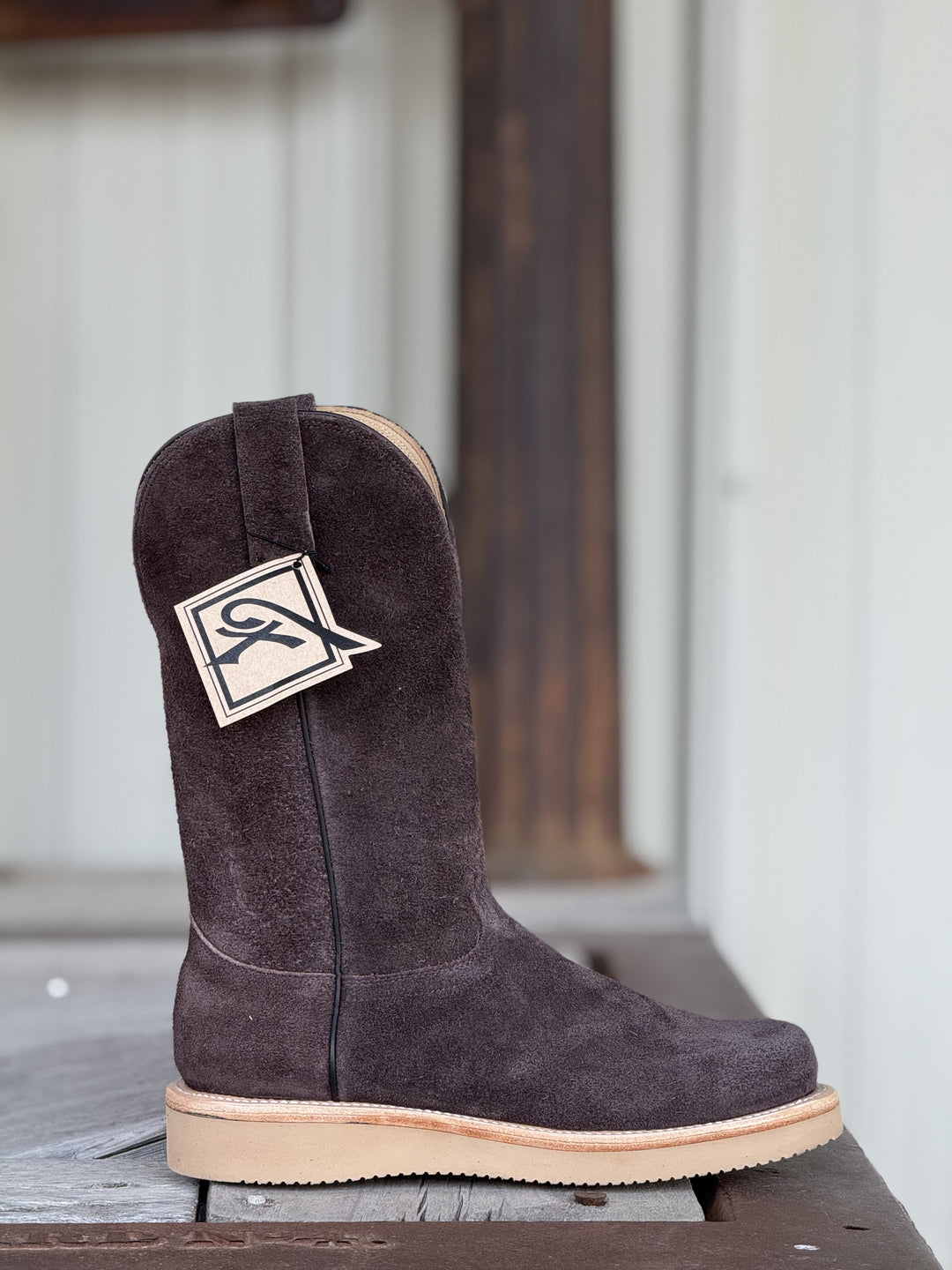 Fenoglio Boot Co. | Chocolate Fuji Roughout Work Boot | Side View