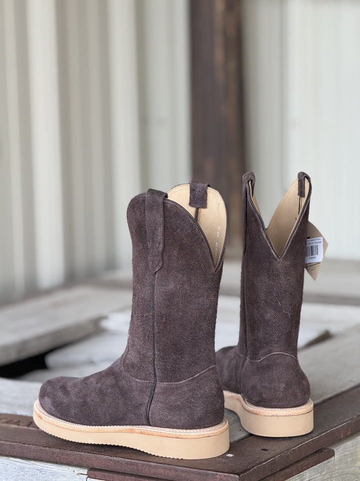 Fenoglio Boot Co. | Chocolate Fuji Roughout Work Boot | Back View