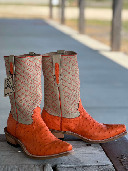 Cowtown Mens Size 9 D Orange Leather Full Ostrich Quill Cowboy Western Boots Cowtown Mens Size 9 D Orange Leather Full Ostrich Quill  main image 2