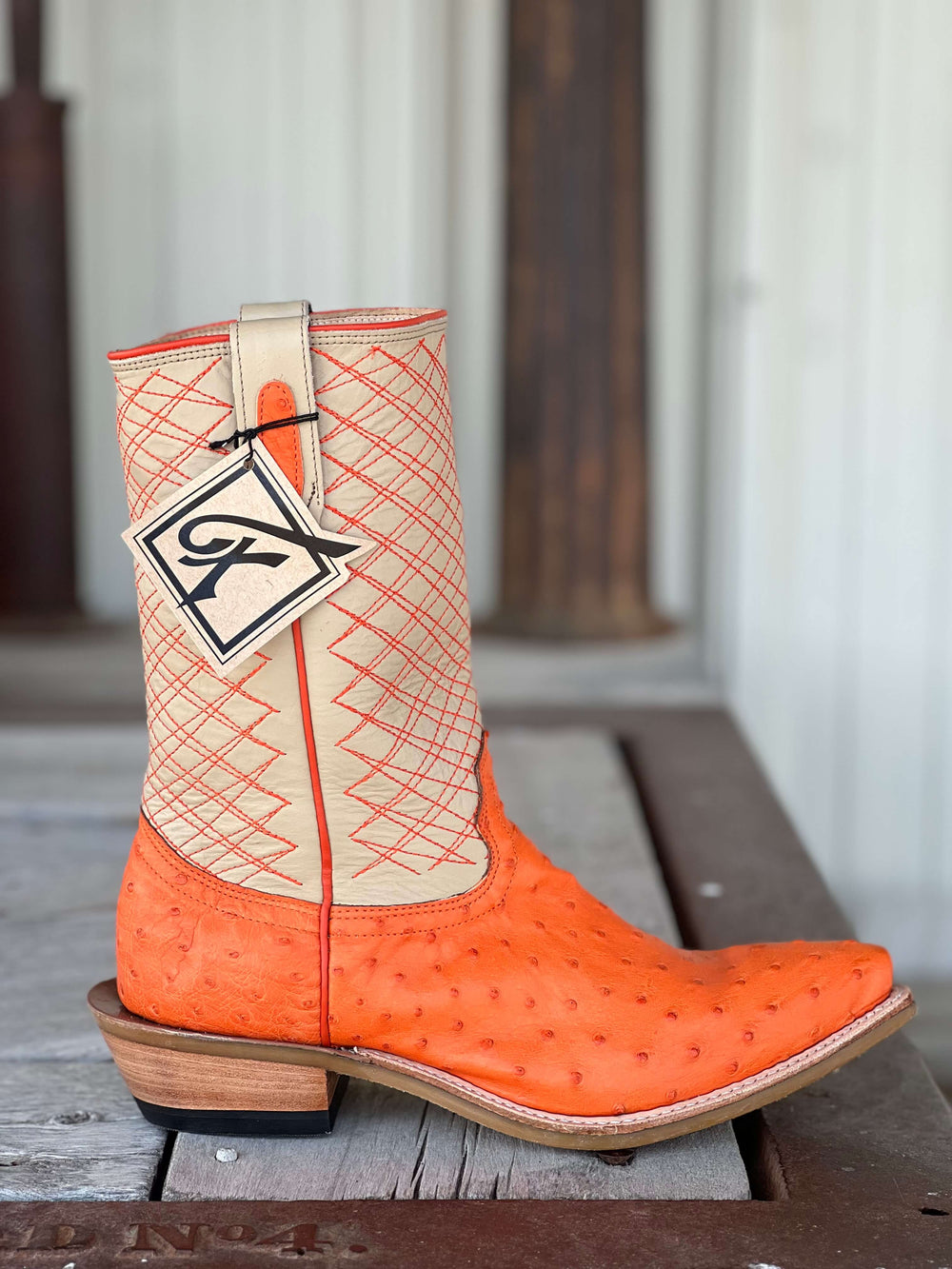 Fenoglio Boot Co. | Tangerine FQ Ostrich Boot Side View