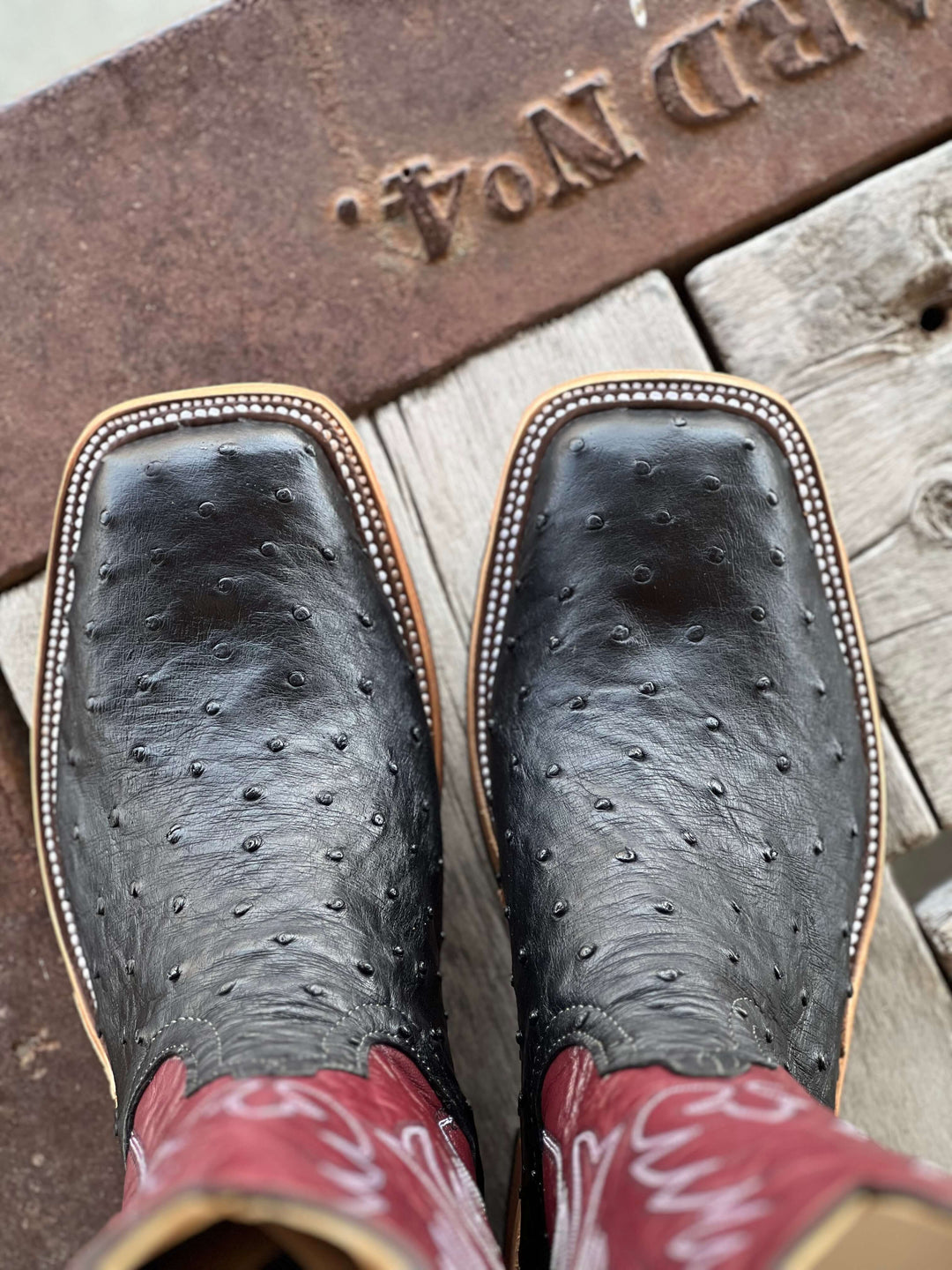 Anderson Bean | Black FQ Ostrich Sangria Boot Toe View