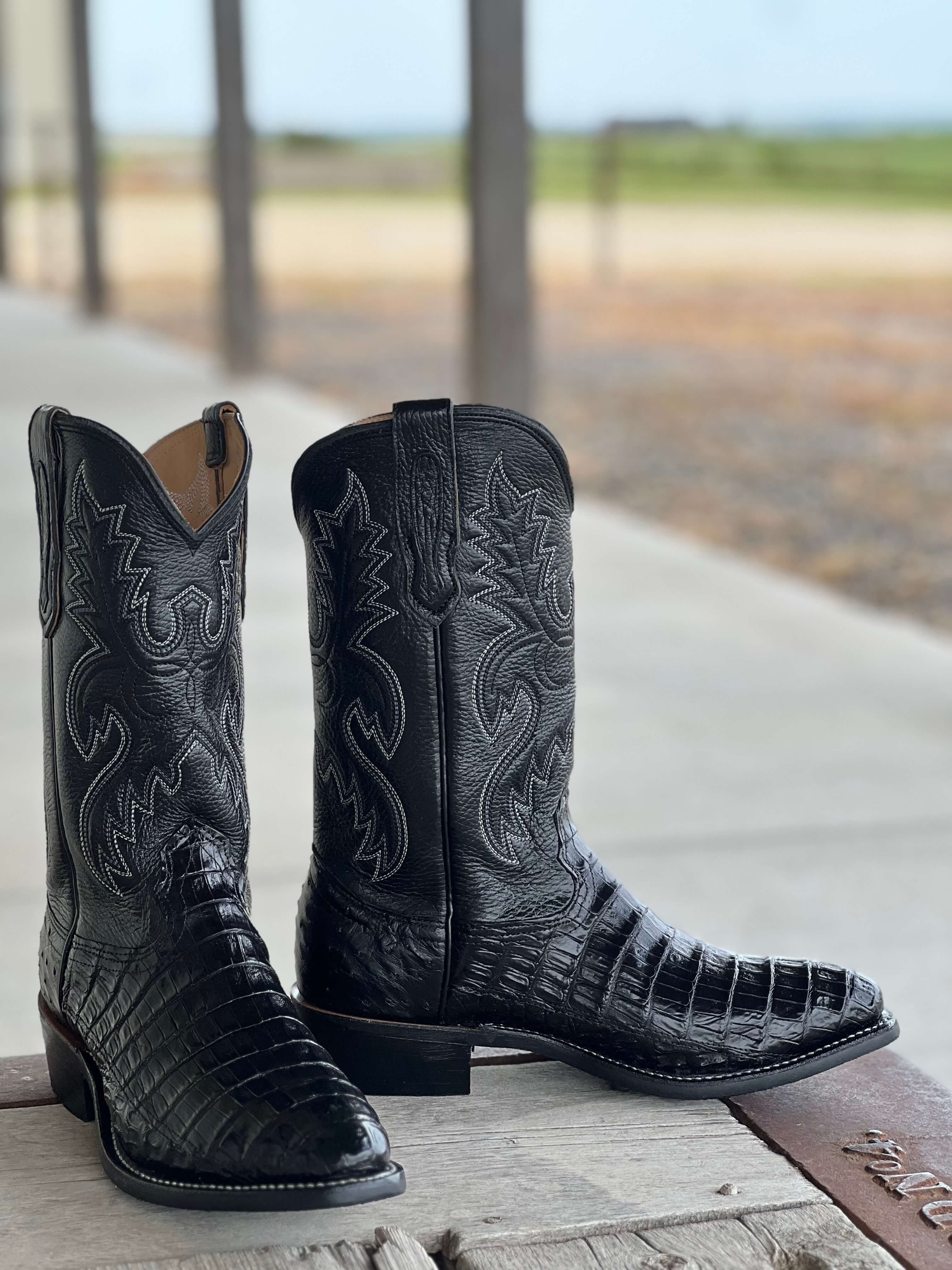 Black caiman cowboy fashion boots