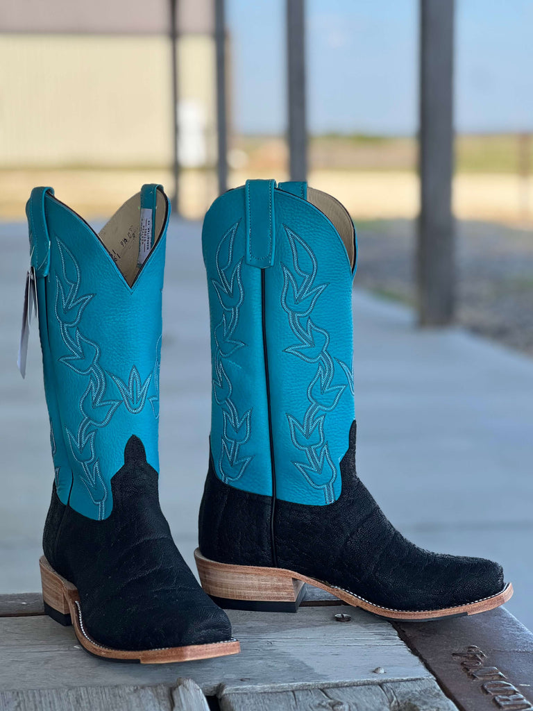 Bottes Cowboy Western Anderson Bean - Cuir Noir Coutures Bleues - Taille 10 A - Occasion