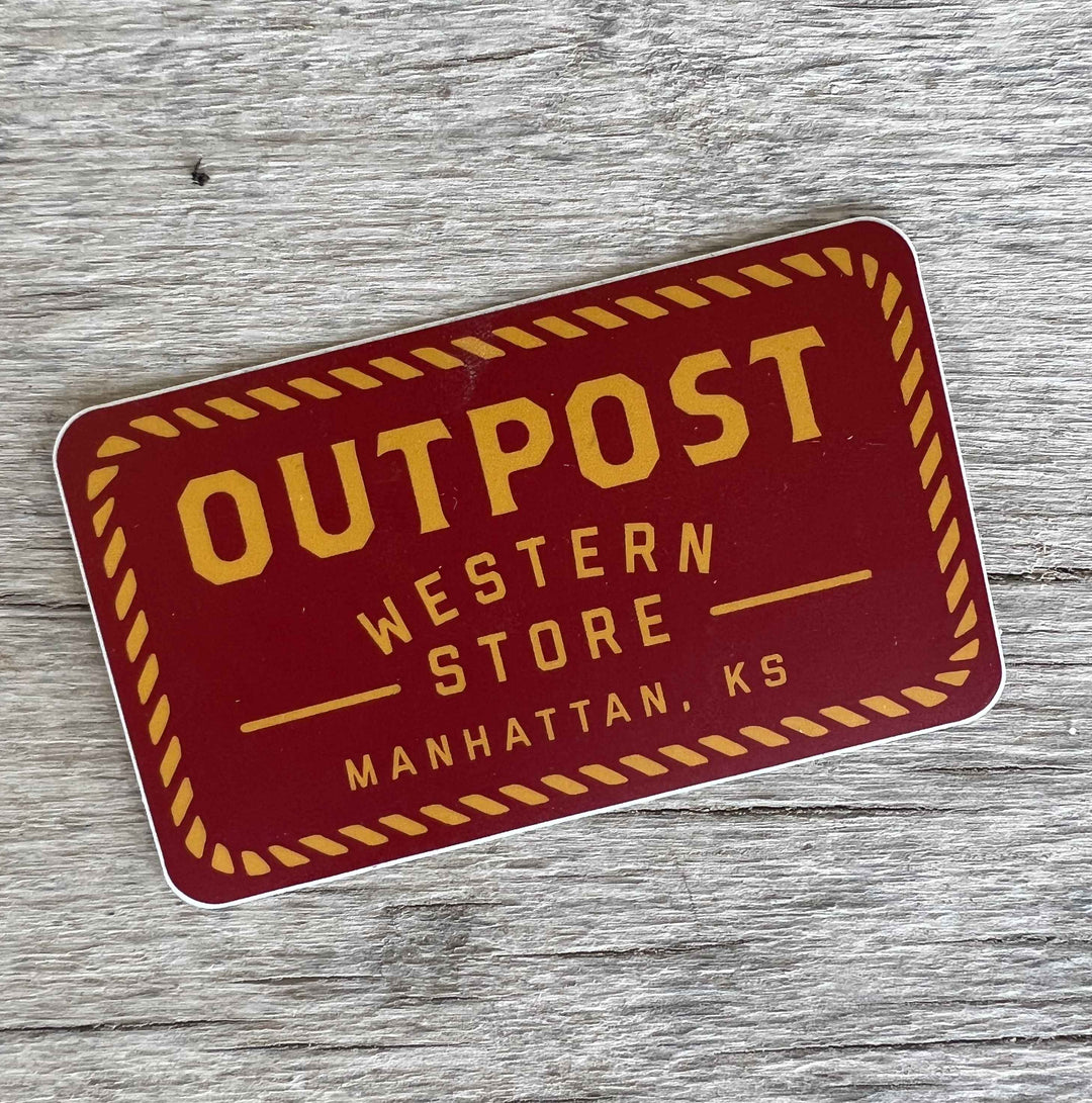Outpost Rope Logo Sticker, crimson, gold