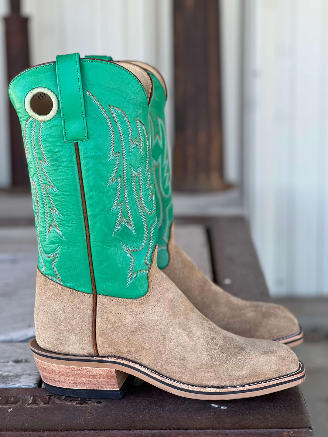 Olathe Boot Co. | Teak Crazyhorse Roughout Boot Side View