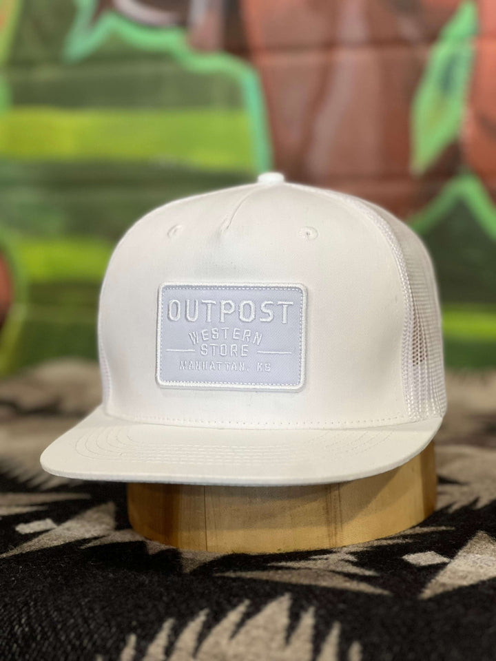 Outpost 5 Panel Patch Trucker Cap | White/White