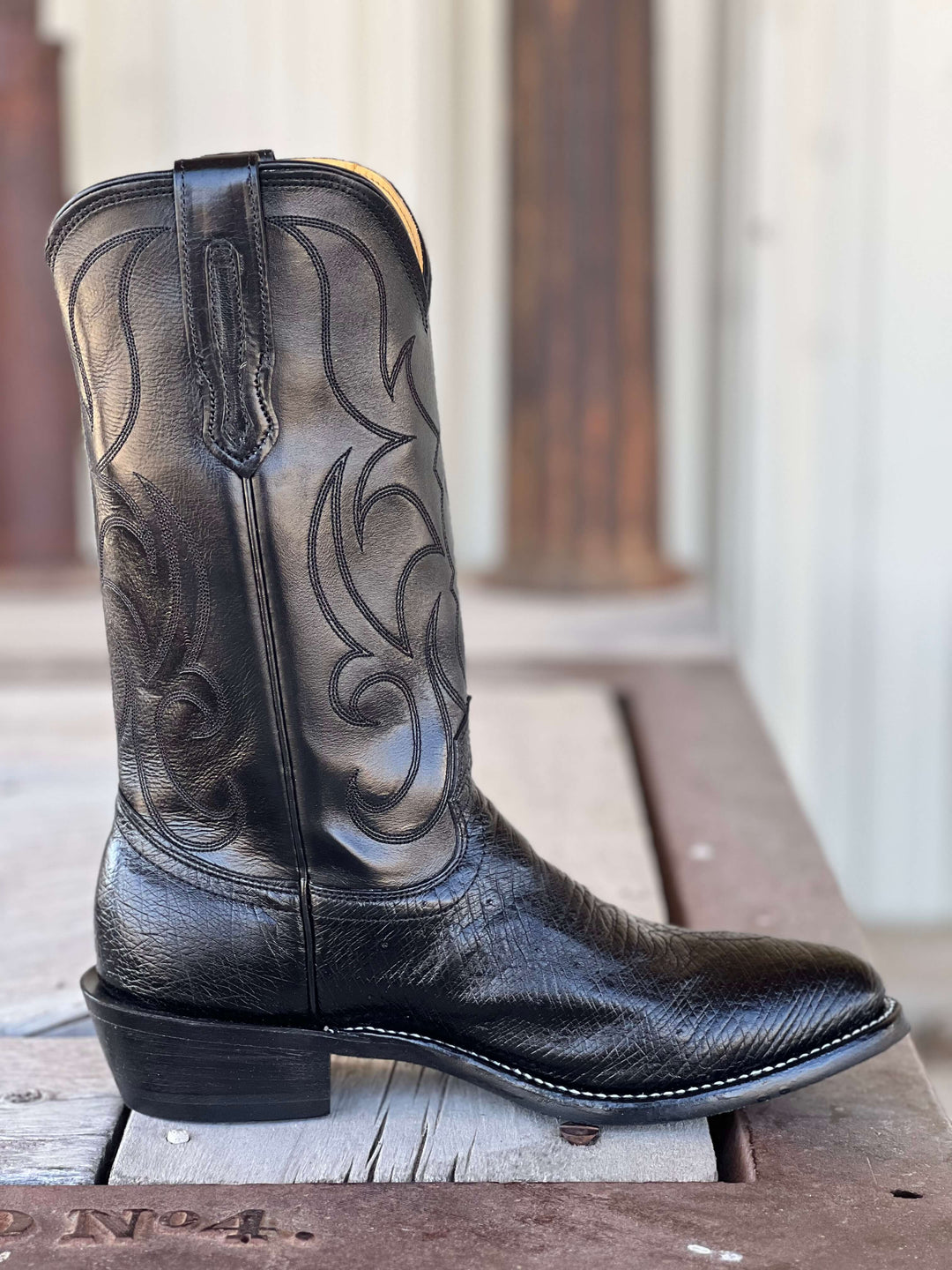 Fenoglio Boot Co. | Black Smooth Ostrich Boot | Side View