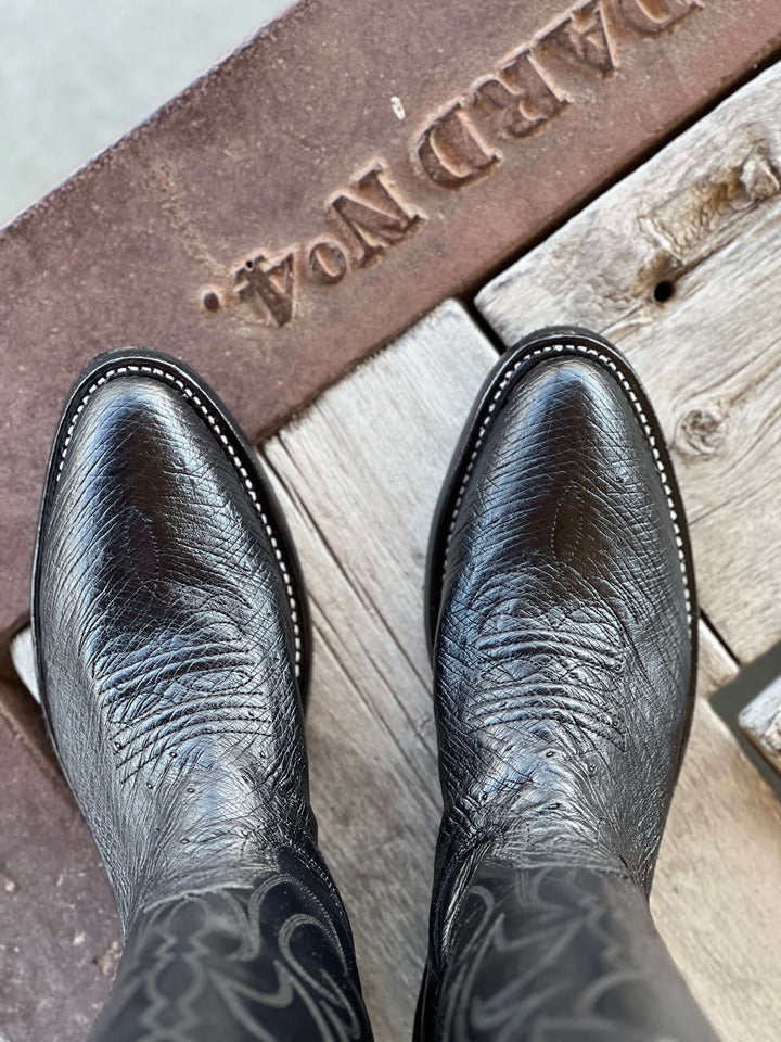 Fenoglio Boot Co. | Black Smooth Ostrich Boot | Toe View