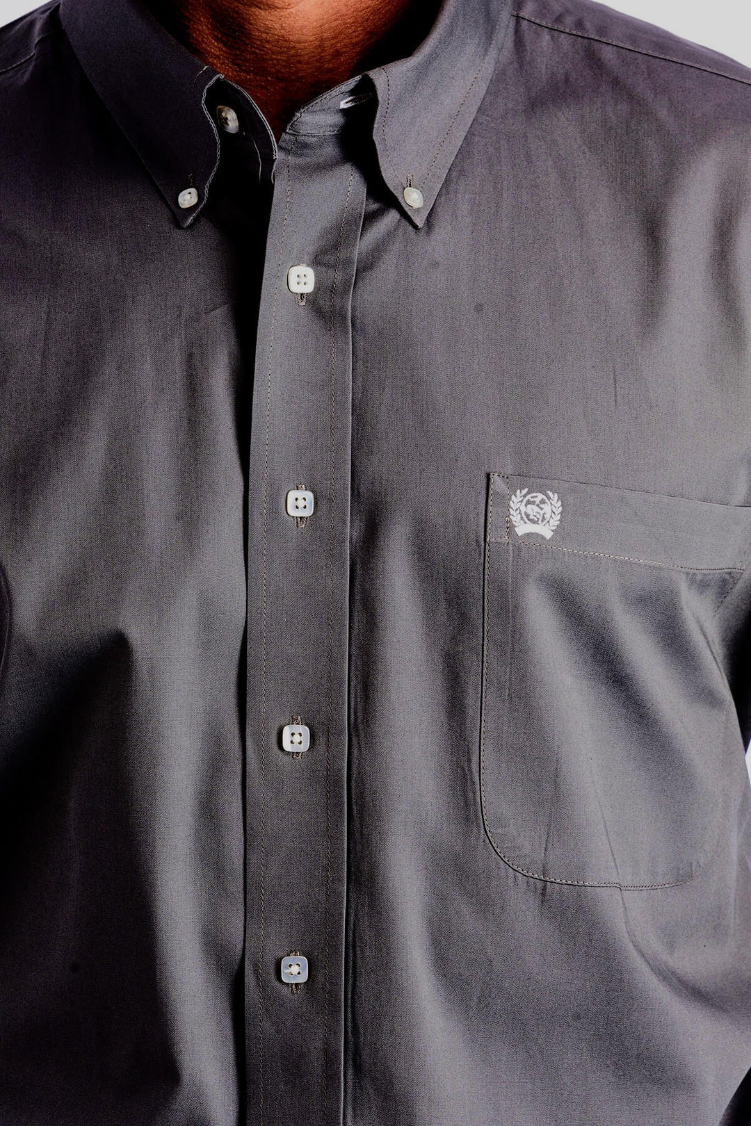 Cinch | Classic Solid Grey Button-Down Long Sleeve Shirt | Close Up