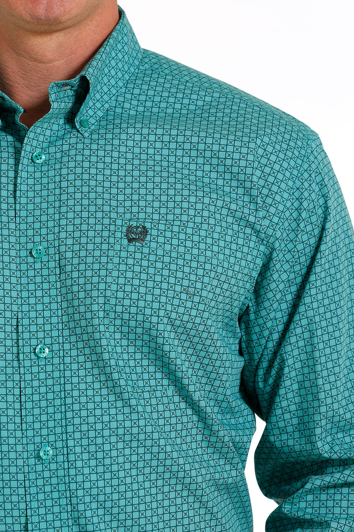 close detail Cinch |  Turquoise Print LS Shirt