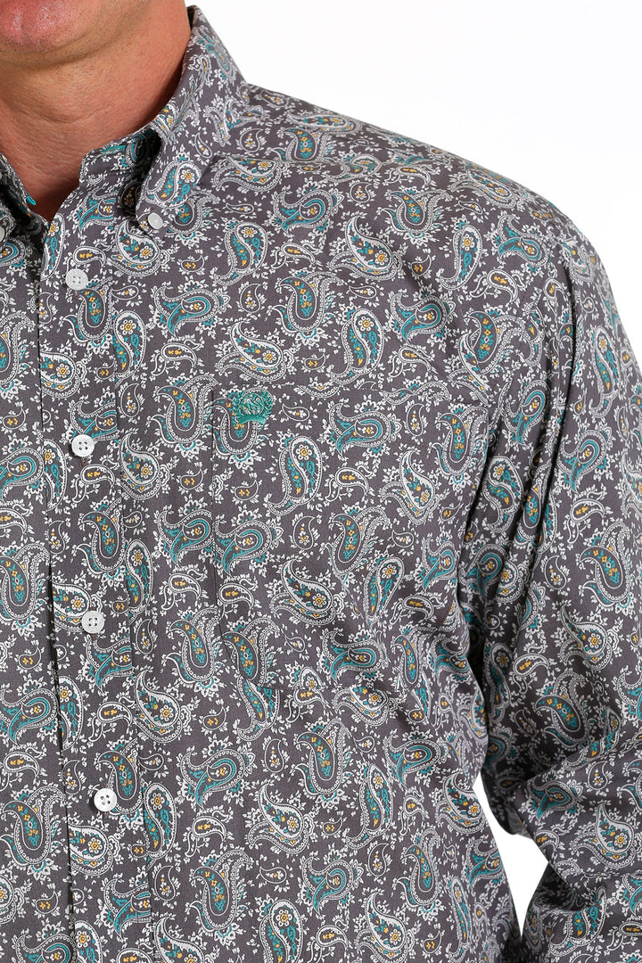 front chest Cinch | Grey Paisley Classic LS Shirt