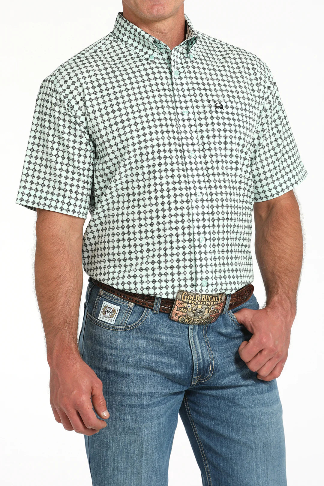 Cinch | Arenaflex Light Green Print SS Shirt