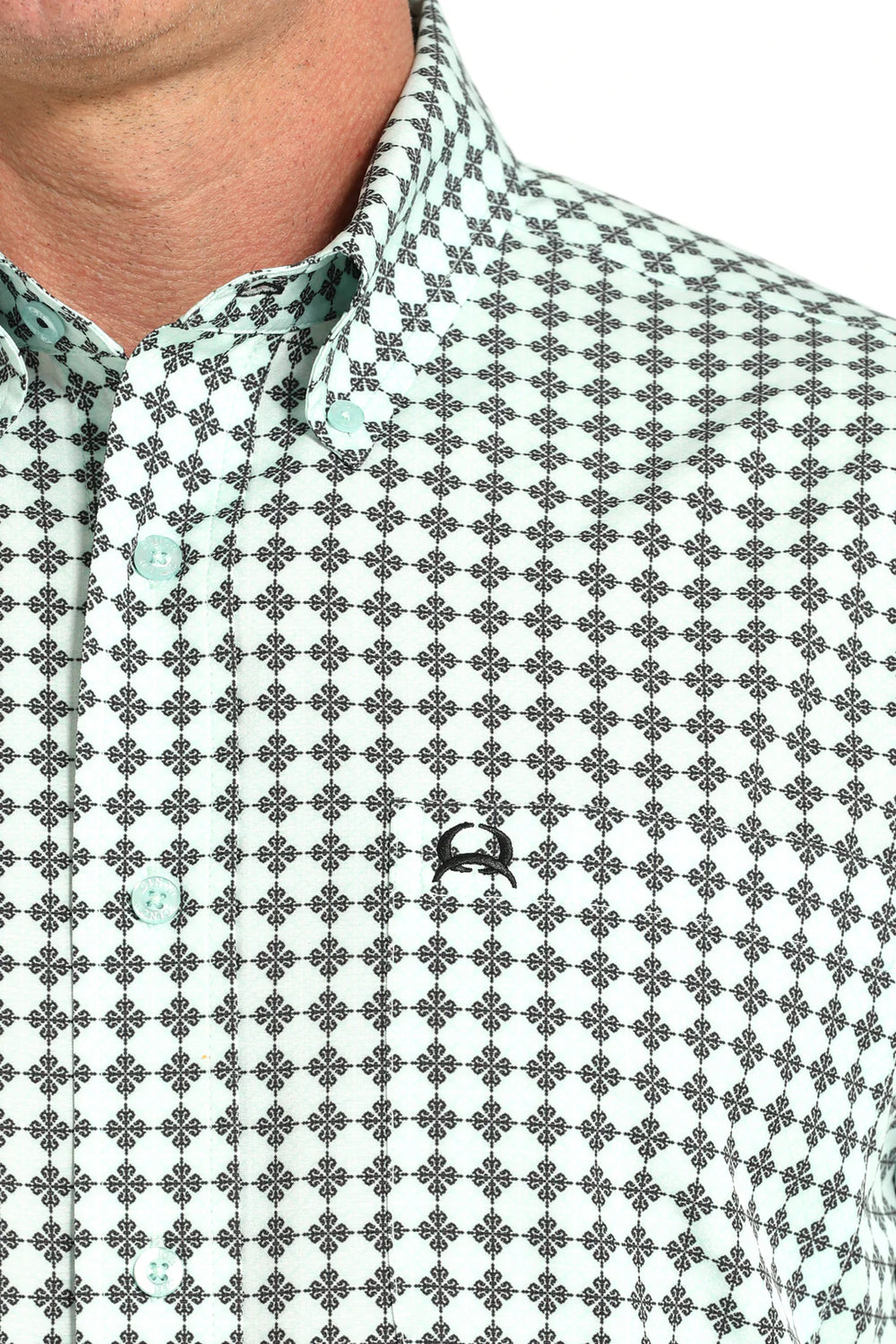 Cinch | Arenaflex Light Green Print SS Shirt Close Up View