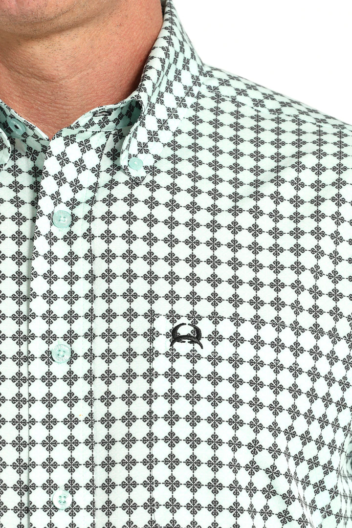 Cinch | Arenaflex Light Green Print SS Shirt Close Up View